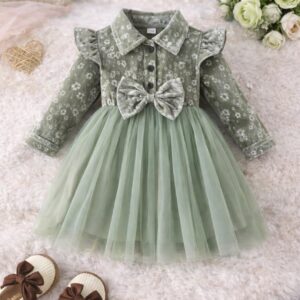 فستان مخملي (فستقي)6 شهور الى 3 سنوات