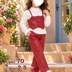 بدلة بنات شتوي 3 قطع جلد (احمر) (من سنة ونص إلى 6 سنوات)
