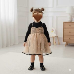 فستان رفرف (بيج )من سنة الى4 سنوات