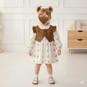 فستان صدرية جلد (بني)من سنة الى4 سنوات