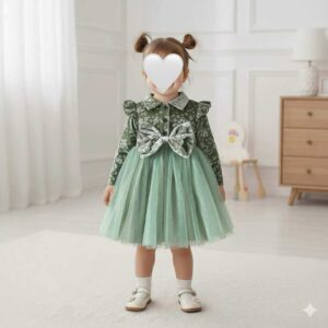 فستان مخملي (فستقي)6 شهور الى 3 سنوات