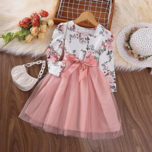 فستان مع حزام (وردي)  4سنة الى 7 سنوات