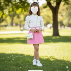 بدلة بنات جلد قطعتين (وردي)  1 سنة الى 6سنوات