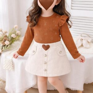 بدلة بنات ثلاث قطع (لون قهوي)