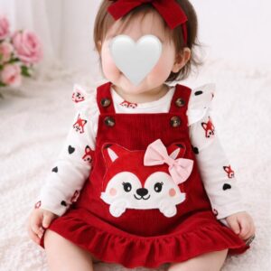 فستان قطعتين احمر من (0-18 شهر)