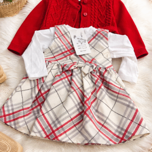 فستان احمر تلات قطع (9 شهور الي 2سنتين)