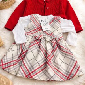 فستان احمر تلات قطع (9 شهور الي 2سنتين)