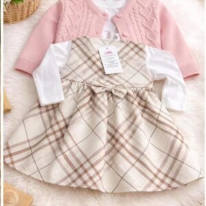 فستان وردي تلات قطع (9شهور الي2 سنتين)