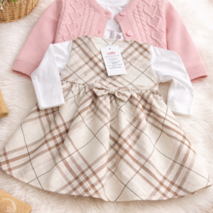 فستان وردي تلات قطع (9شهور الي2 سنتين)