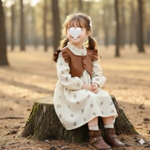 فستان صدريه جلد قهوي(سنة-3سنوات ونص)