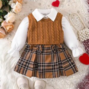 بدلة ثلاث قطع غولف عسلي (من9-12اشهر الى 18-24اشهر)