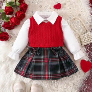 بدلة ثلاث قطع غولف حمراء (من 9-12اشهر الى 2-3سنوات)