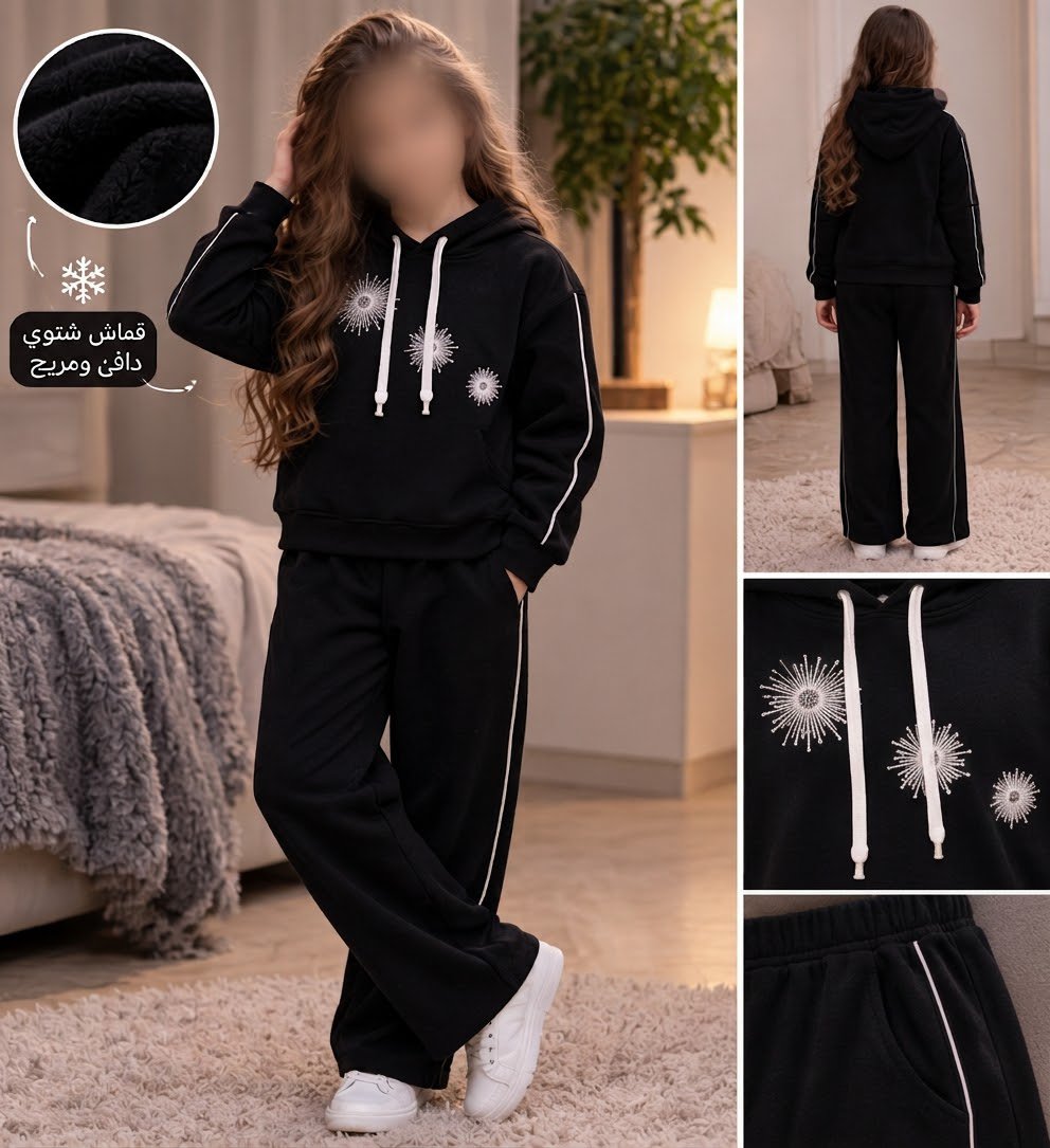 ⁦بيجامة بنات لارا شتوي لون اسود (من 6 سنوات إلى 12 سنة)⁩ - الصورة ⁦1⁩