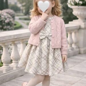فستان بنات شتوي وردي 3 قطع (من 9 شهور إلى سنتين)