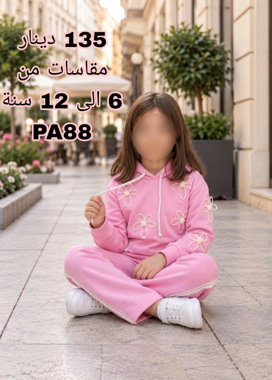 بدلة بنات شتوي هودي بورود لون وردي (من 6 سنوات إلى 12 سنة)