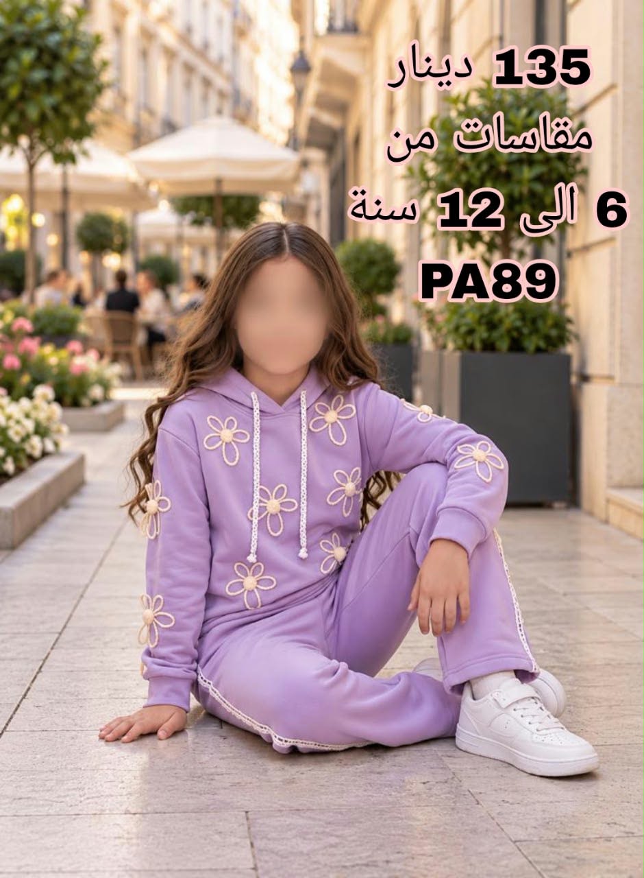 بدلة بنات شتوي هودي بورود لون موف (من 6 سنوات إلى 12 سنة)